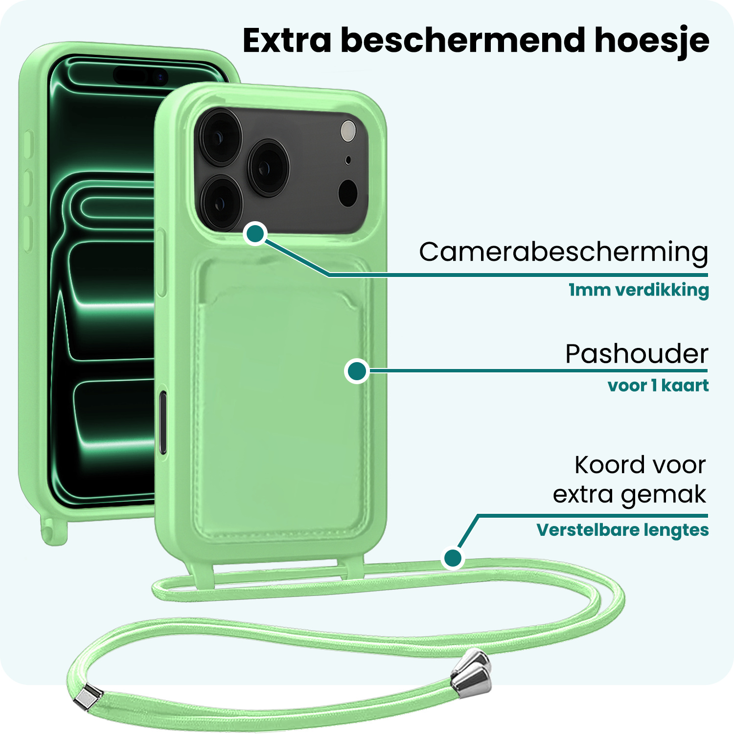 Forterra Forterra iPhone 17 Pro Max Hoesje Pashouder met Koord - Groen
