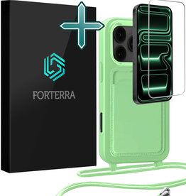 Forterra Forterra iPhone 17 Pro Max Hoesje Pashouder met Koord Met Screenprotector - Groen