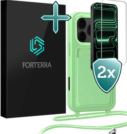Forterra Forterra iPhone 17 Pro Max Hoesje Pashouder met Koord Met 2x Screenprotector - Groen