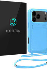 Forterra Forterra iPhone 17 Pro Max Hoesje Pashouder met Koord - Lichtblauw