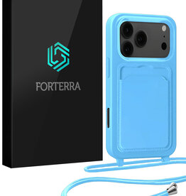 Forterra Forterra iPhone 17 Pro Max Hoesje Pashouder met Koord - Lichtblauw