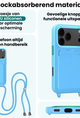 Forterra Forterra iPhone 17 Pro Max Hoesje Pashouder met Koord Met Screenprotector - Lichtblauw