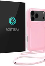 Forterra Forterra iPhone 17 Pro Max Hoesje Pashouder met Koord - Lichtroze