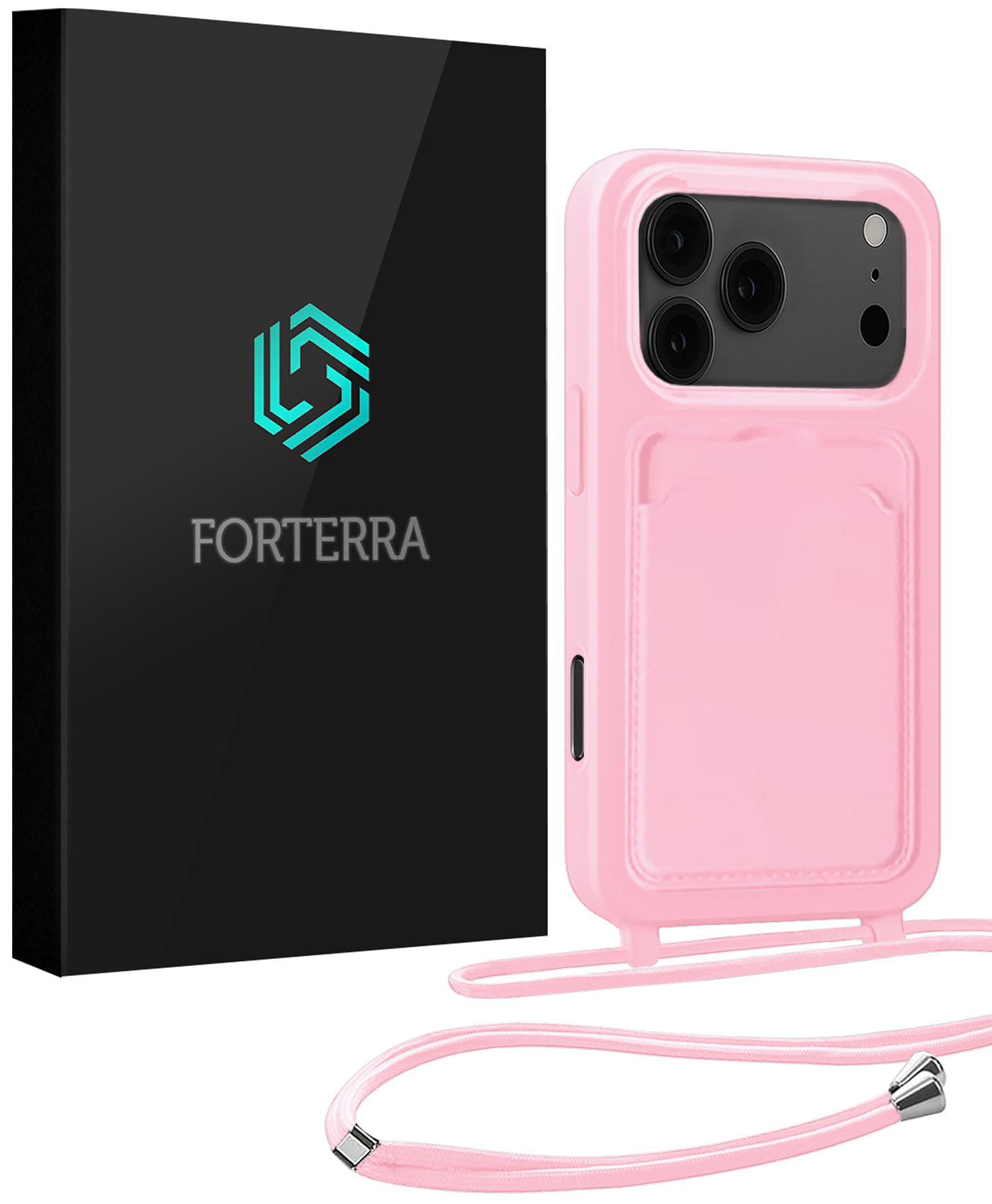 Forterra Forterra iPhone 17 Pro Max Hoesje Pashouder met Koord - Lichtroze