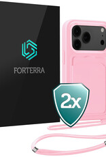 Forterra Forterra iPhone 17 Pro Max Hoesje Pashouder met Koord - Lichtroze - 2 PACK