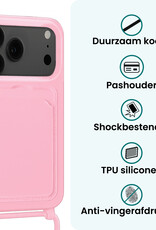 Forterra Forterra iPhone 17 Pro Max Hoesje Pashouder met Koord Met Screenprotector - Lichtroze