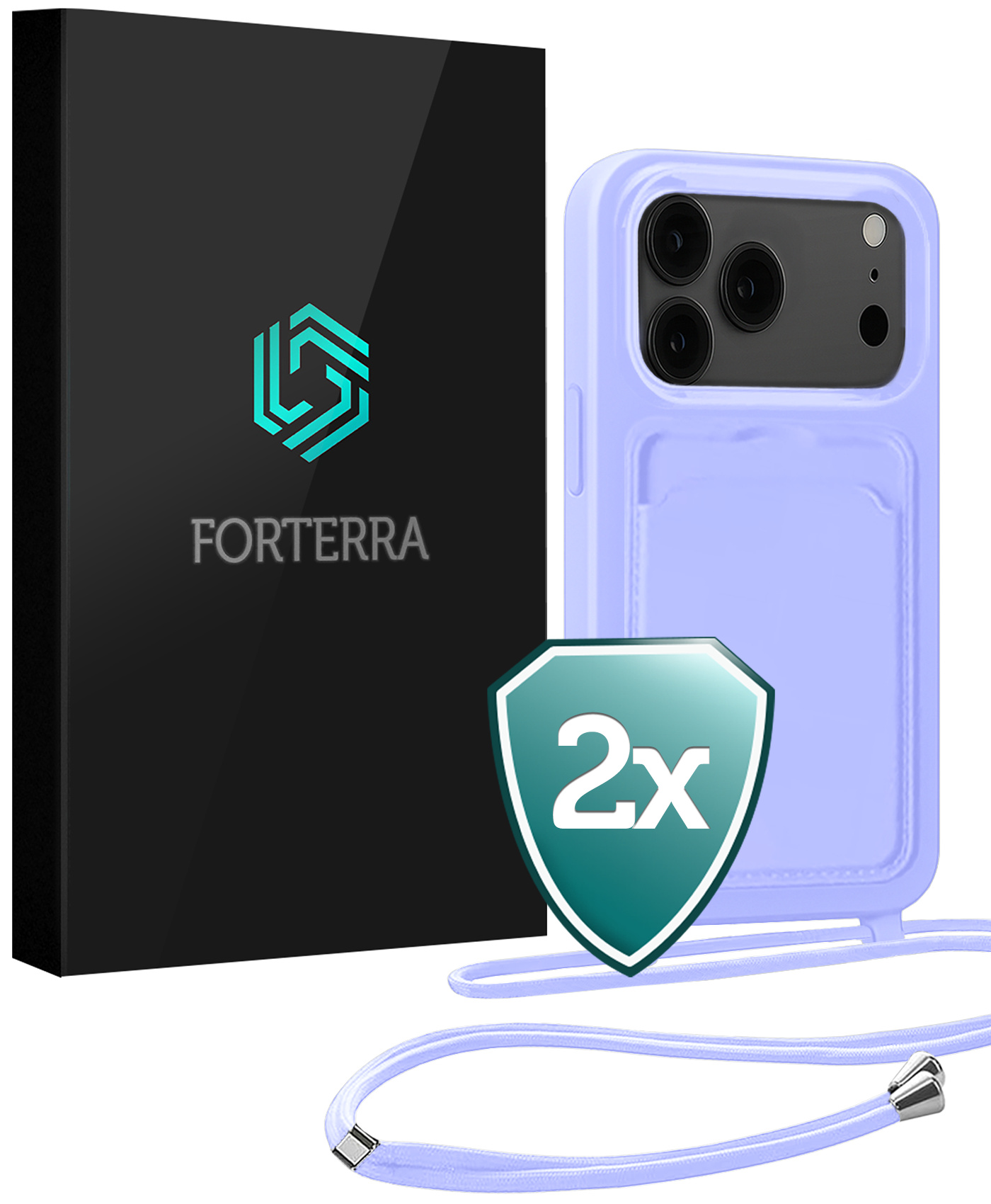 Forterra Forterra iPhone 17 Pro Max Hoesje Pashouder met Koord - Lila - 2 PACK
