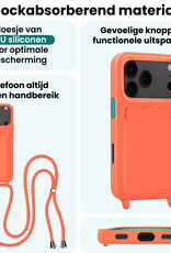 Forterra Forterra iPhone 17 Pro Max Hoesje Pashouder met Koord Met Screenprotector - Papaya