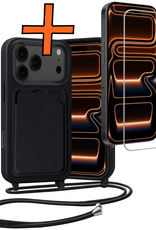Nomfy Nomfy iPhone 17 Pro Max Hoesje Pashouder met Koord Met Screenprotector - Zwart