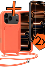 Nomfy Nomfy iPhone 17 Pro Max Hoesje Pashouder met Koord Met 2x Screenprotector - Papaya