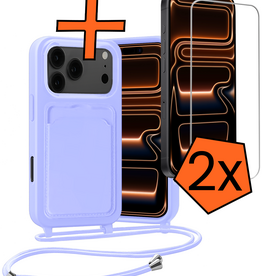 Nomfy Nomfy iPhone 17 Pro Max Hoesje Pashouder met Koord Met 2x Screenprotector - Lila