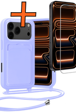 Nomfy Nomfy iPhone 17 Pro Max Hoesje Pashouder met Koord Met Screenprotector - Lila