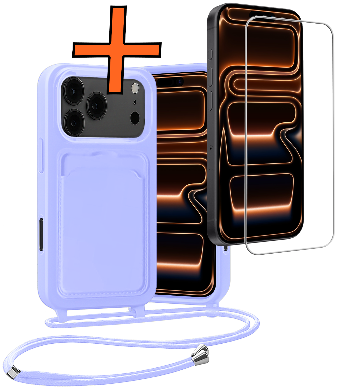 Nomfy Nomfy iPhone 17 Pro Max Hoesje Pashouder met Koord Met Screenprotector - Lila