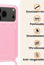 Nomfy Nomfy iPhone 17 Pro Max Hoesje Pashouder met Koord Met Screenprotector - Lichtroze