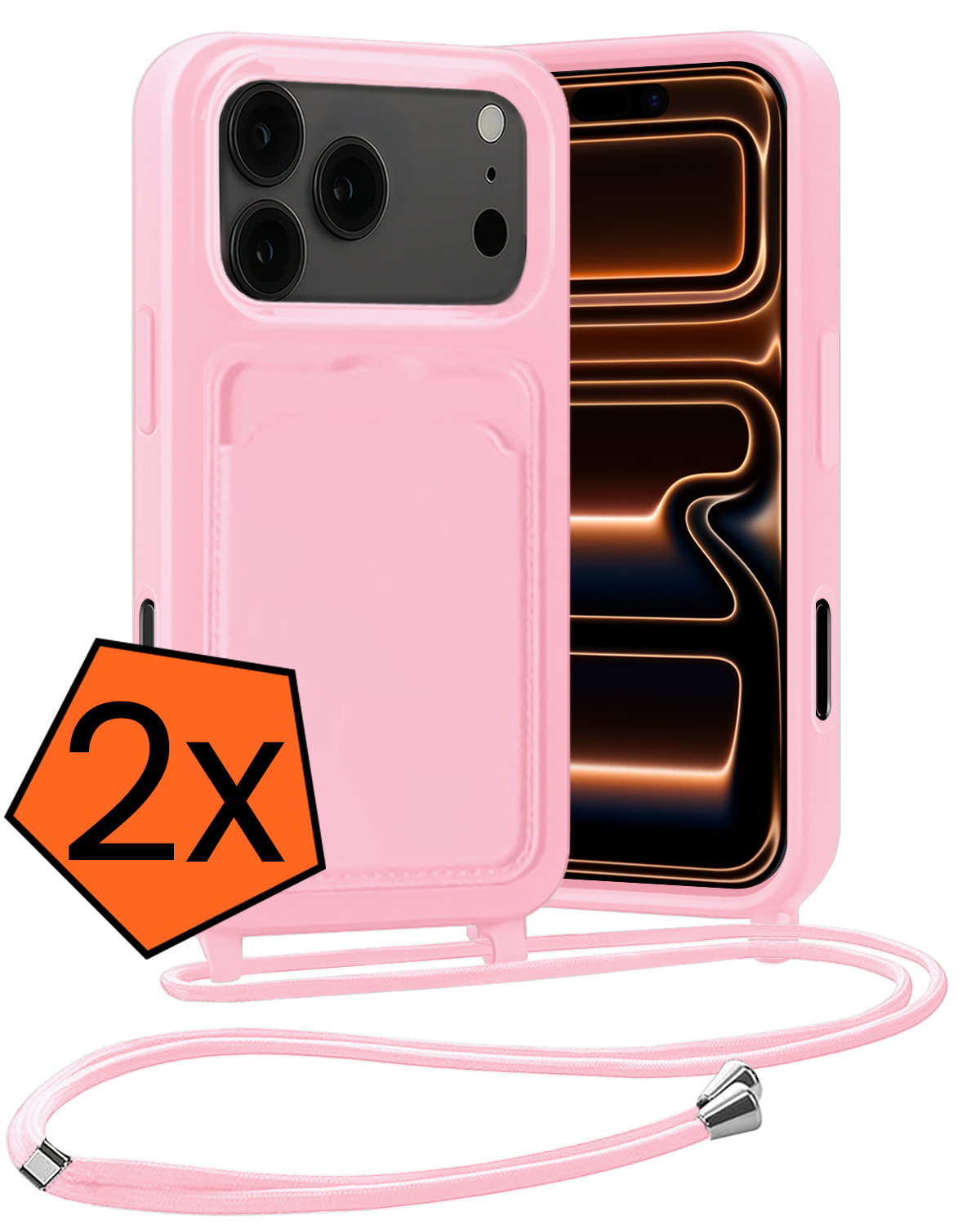 Nomfy Nomfy iPhone 17 Pro Max Hoesje Pashouder met Koord - Lichtroze - 2 PACK