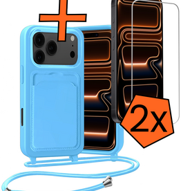Nomfy Nomfy iPhone 17 Pro Max Hoesje Pashouder met Koord Met 2x Screenprotector - Lichtblauw