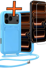 Nomfy Nomfy iPhone 17 Pro Max Hoesje Pashouder met Koord Met Screenprotector - Lichtblauw