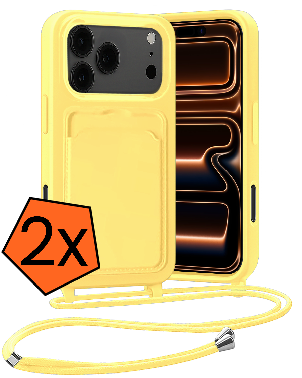 Nomfy Nomfy iPhone 17 Pro Hoesje Pashouder met Koord - Geel - 2 PACK