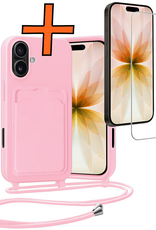 Nomfy Nomfy iPhone 17 Hoesje Pashouder met Koord Met Screenprotector - Lichtroze