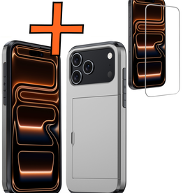 Nomfy Nomfy iPhone 17 Pro Hoesje Pashouder Hard Met Screenprotector - Grijs