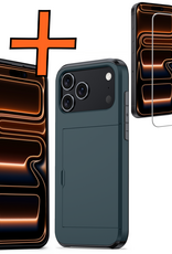 Nomfy Nomfy iPhone 17 Pro Hoesje Pashouder Hard Met Screenprotector - Donker Blauw