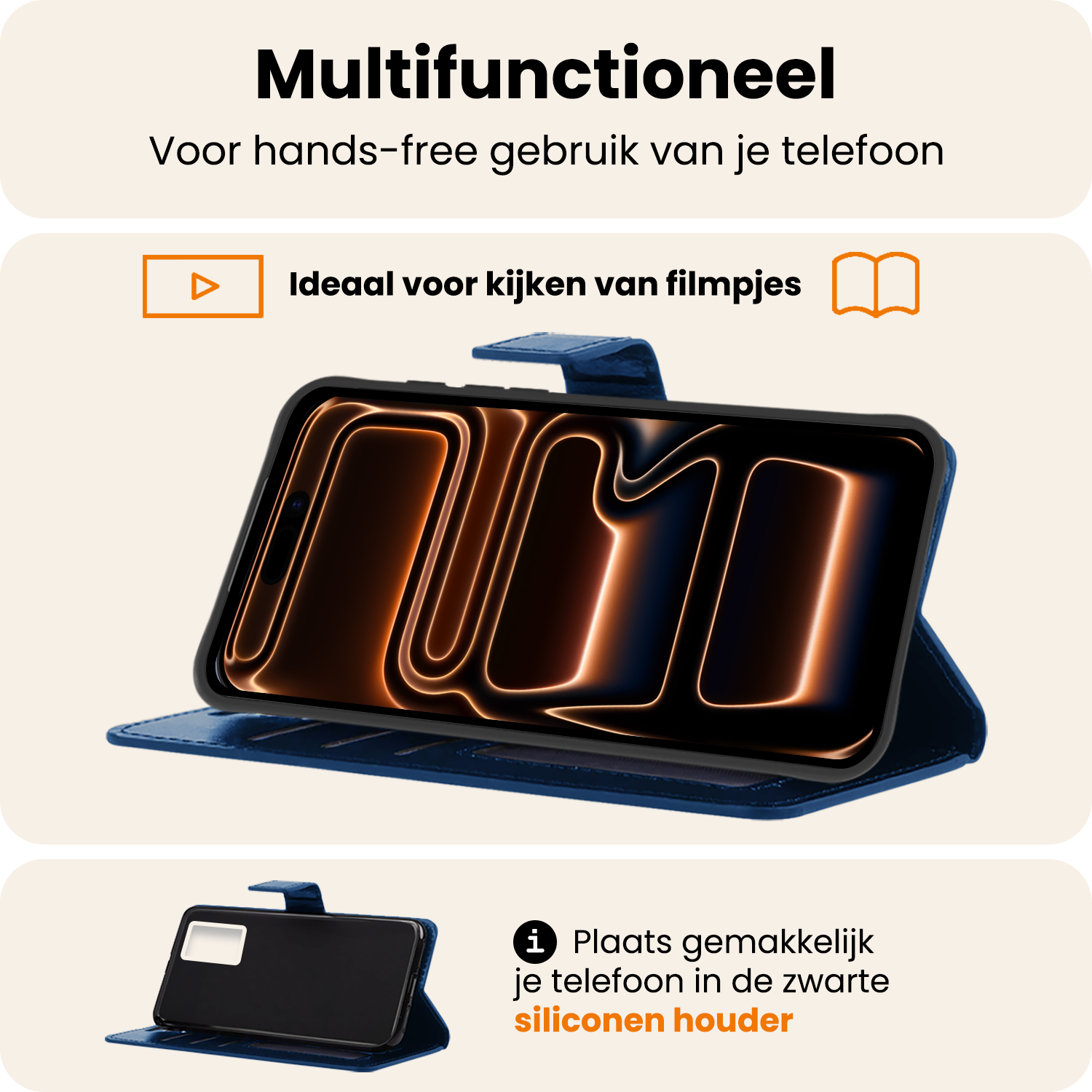 Nomfy Nomfy iPhone 17 Pro Max Hoesje Bookcase Met Screenprotector - Donkerblauw