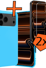 Nomfy Nomfy iPhone 17 Pro Max Hoesje Siliconen Met 2x Screenprotector Met Dichte Notch - Lichtblauw