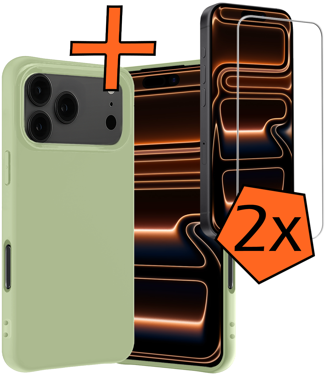 Nomfy Nomfy iPhone 17 Pro Max Hoesje Siliconen Met 2x Screenprotector Met Dichte Notch - Groen