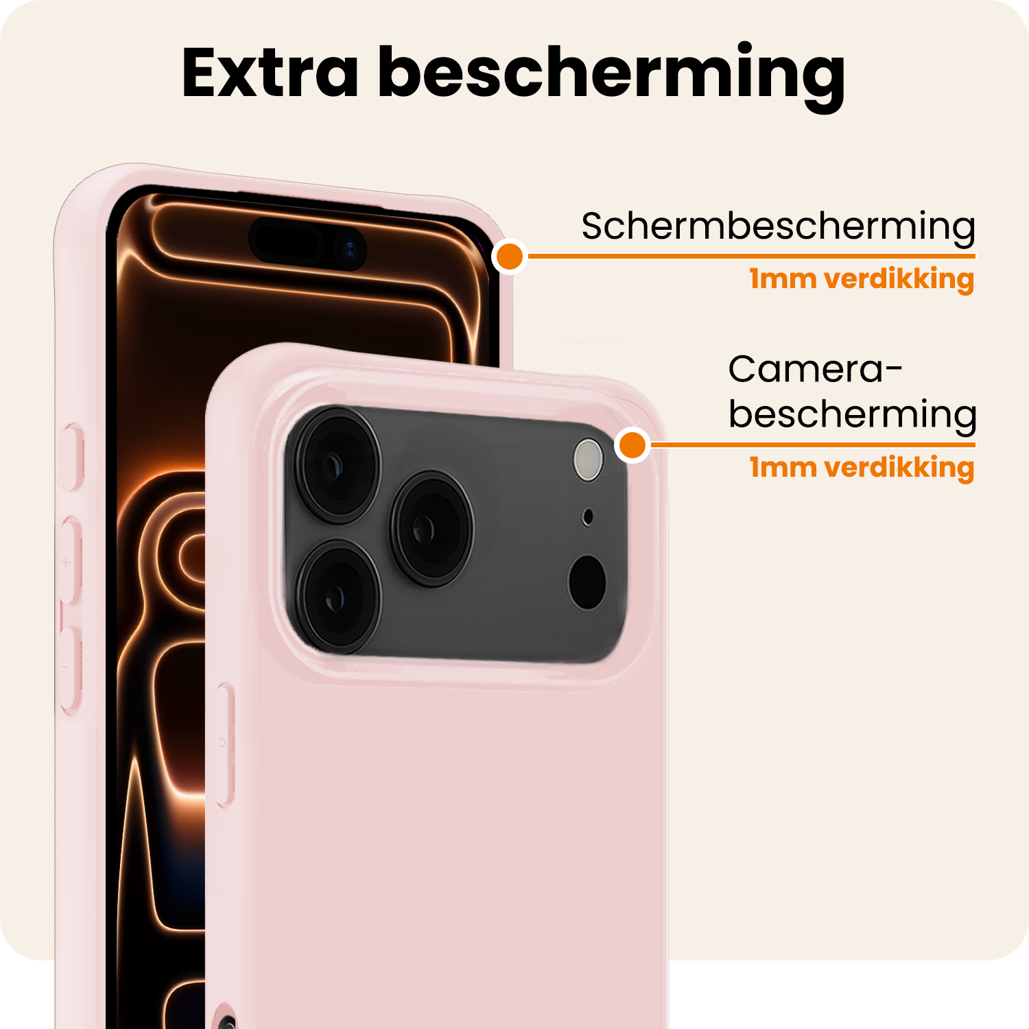 Nomfy Nomfy iPhone 17 Pro Max Hoesje Siliconen Met Screenprotector Met Dichte Notch - Lichtroze