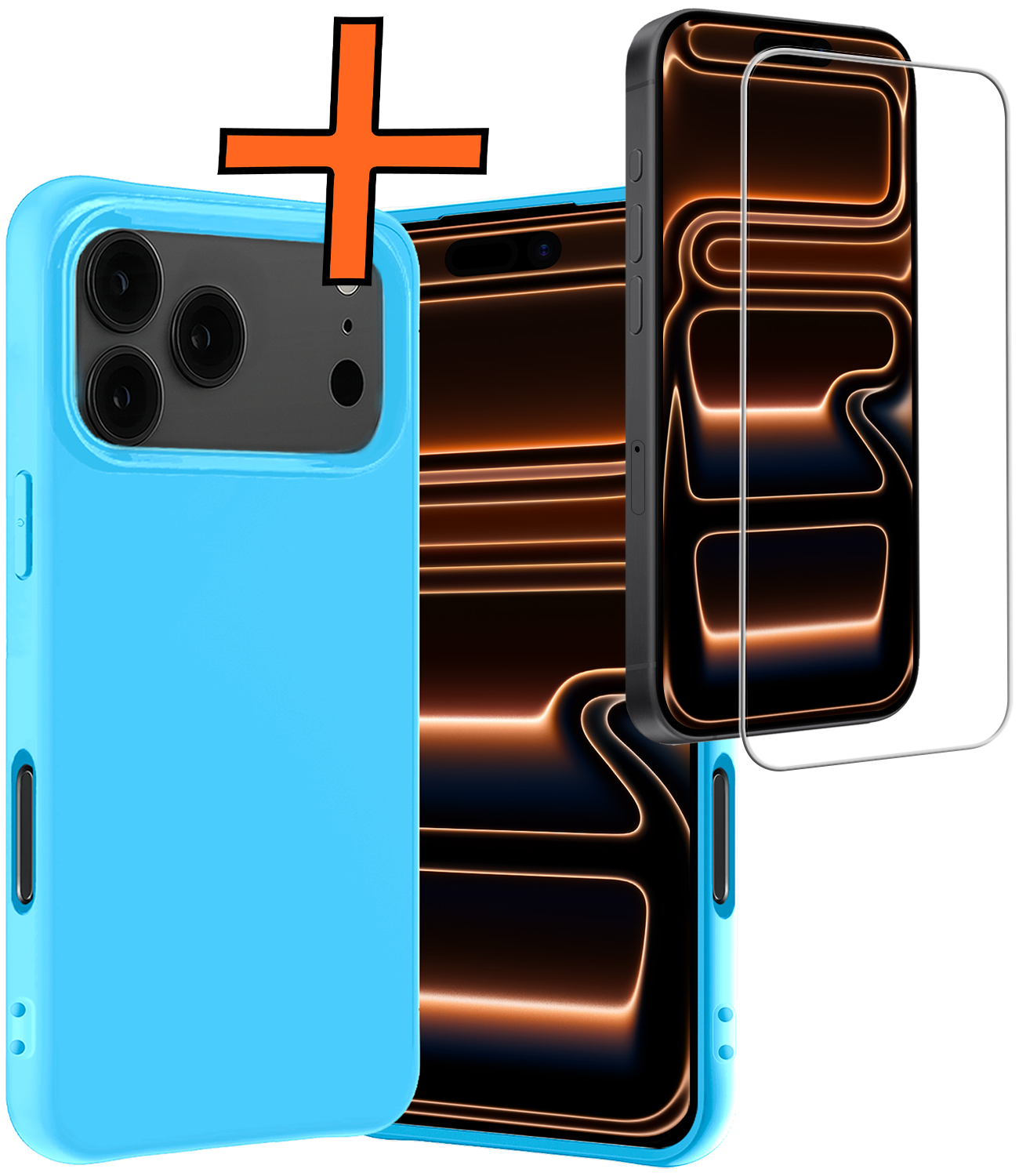 Nomfy Nomfy iPhone 17 Pro Max Hoesje Siliconen Met Screenprotector Met Dichte Notch - Lichtblauw