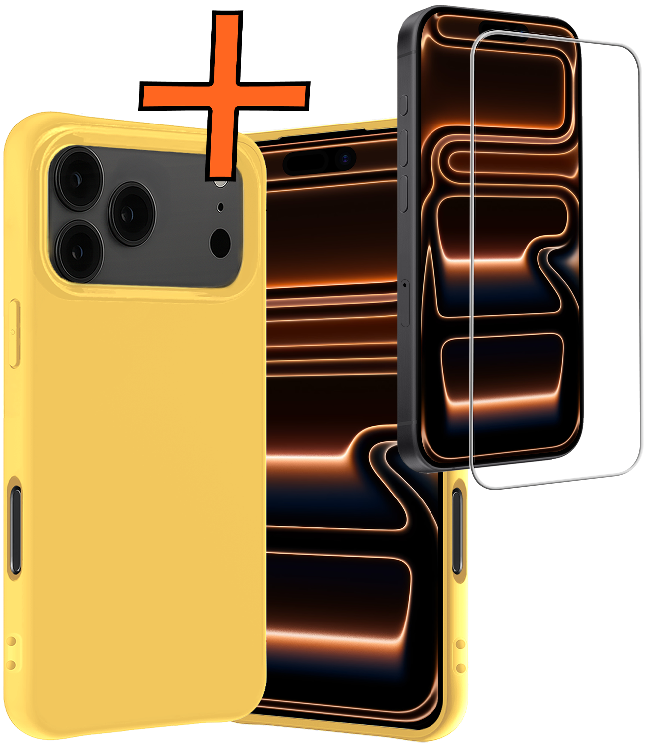 Nomfy Nomfy iPhone 17 Pro Max Hoesje Siliconen Met Screenprotector Met Dichte Notch - Geel