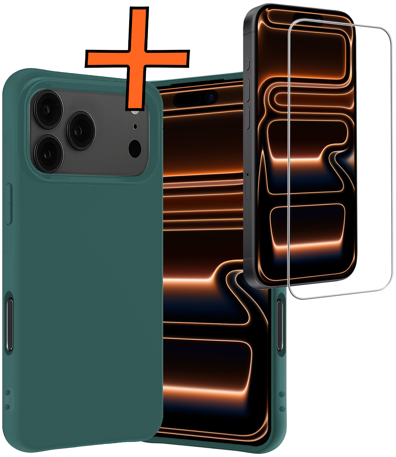 Nomfy Nomfy iPhone 17 Pro Max Hoesje Siliconen Met Screenprotector Met Dichte Notch - Donkergroen