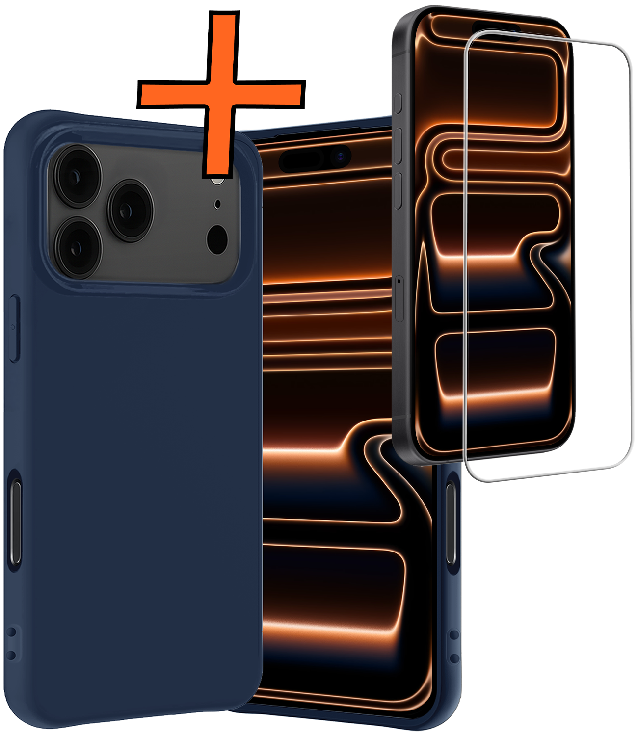 Nomfy Nomfy iPhone 17 Pro Max Hoesje Siliconen Met Screenprotector Met Dichte Notch - Donkerblauw