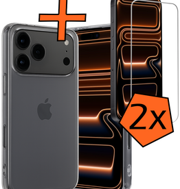 Nomfy Nomfy iPhone 17 Pro Hoesje Siliconen Met 2x Screenprotector Met Dichte Notch - Transparant