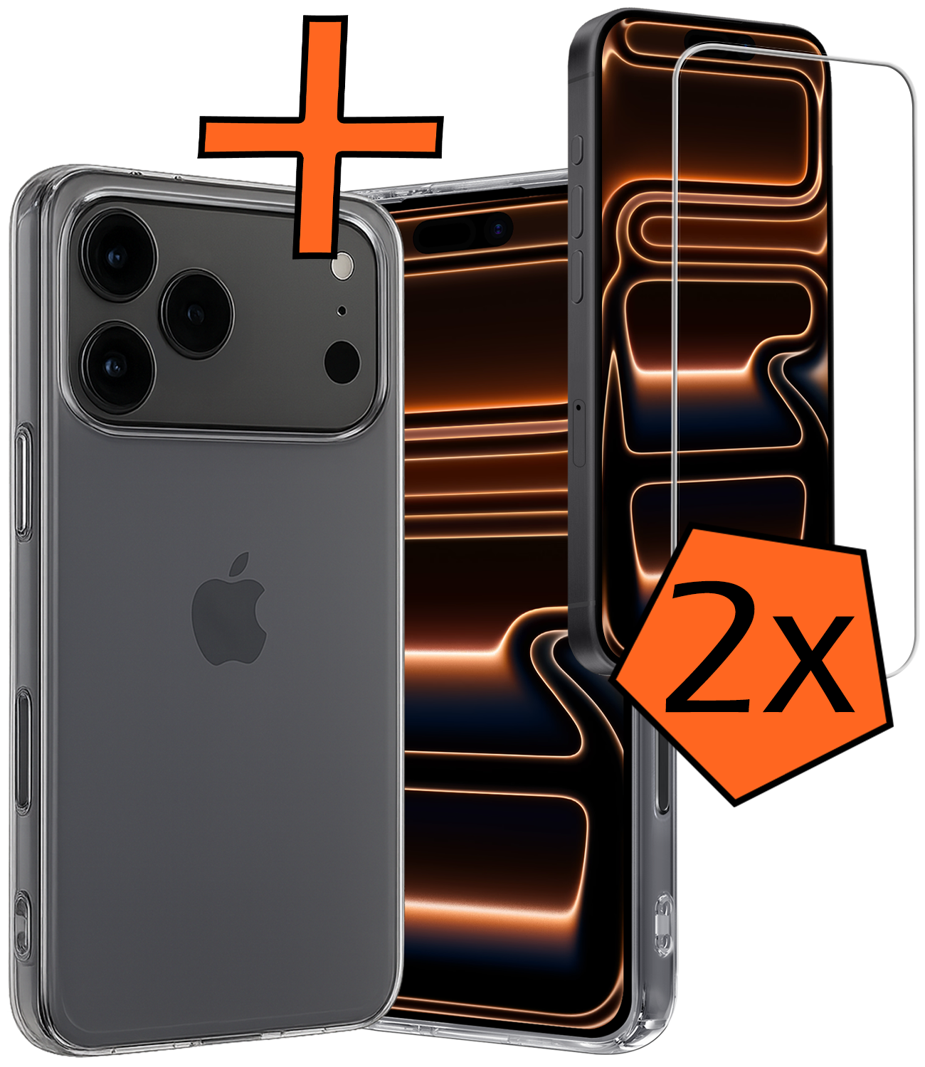 Nomfy Nomfy iPhone 17 Pro Hoesje Siliconen Met 2x Screenprotector Met Dichte Notch - Transparant