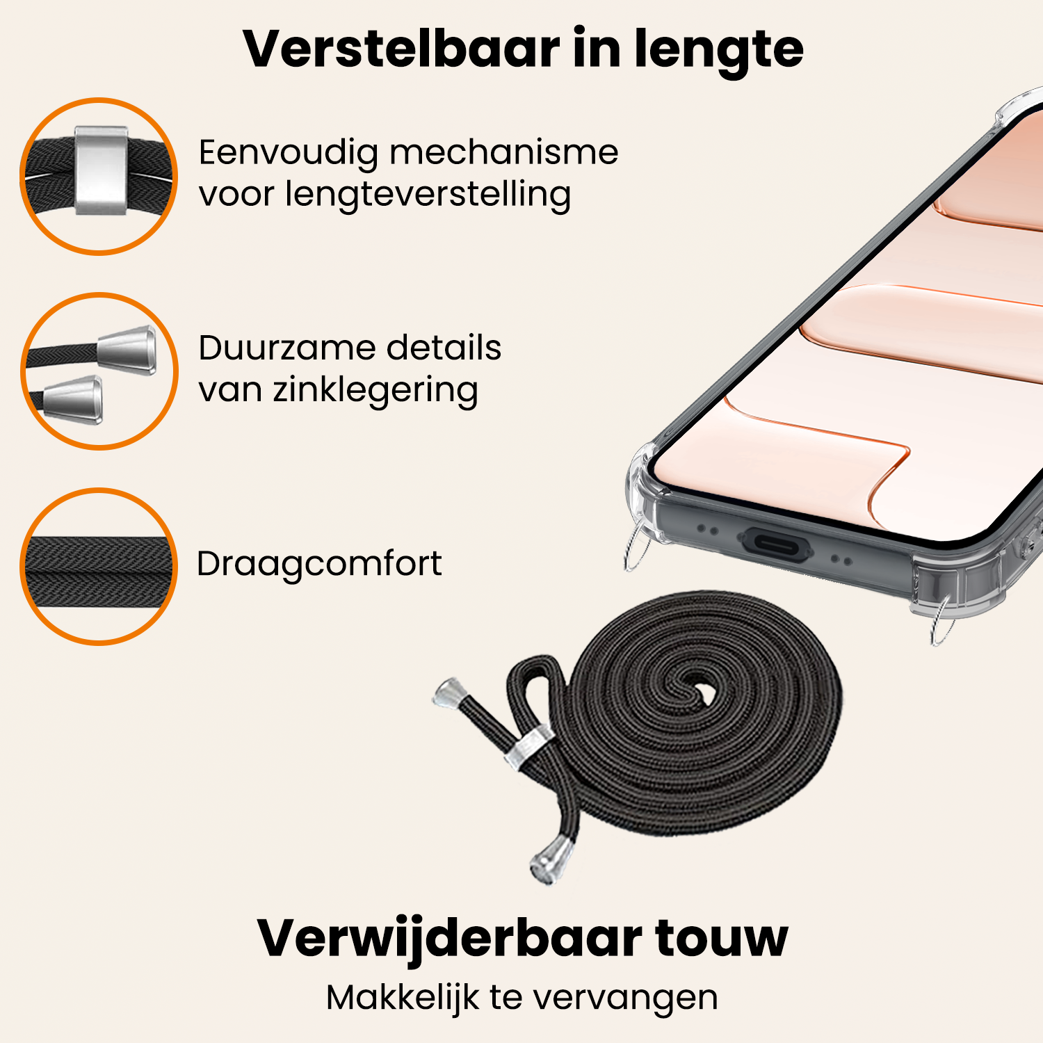 Nomfy Nomfy iPhone Air Hoesje Transparant Shockproof Met Zwart Koord