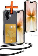 Nomfy Nomfy iPhone 17 Hoesje Pashouder met Koord Met Screenprotector