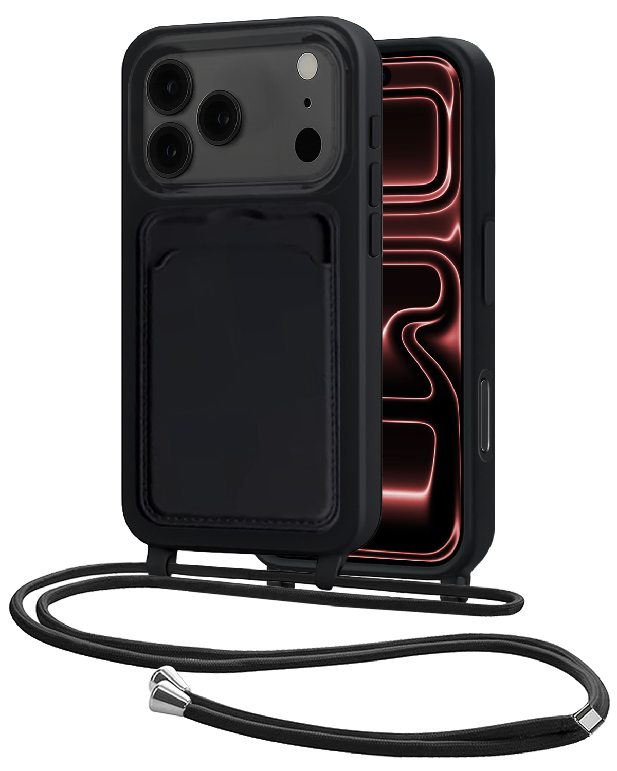 NoXx NoXx iPhone 17 Pro Max Hoesje Pashouder met Koord - Zwart