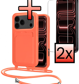 NoXx NoXx iPhone 17 Pro Max Hoesje Pashouder met Koord Met 2x Screenprotector - Papaya
