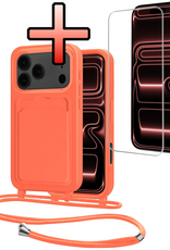 NoXx NoXx iPhone 17 Pro Max Hoesje Pashouder met Koord Met Screenprotector - Papaya