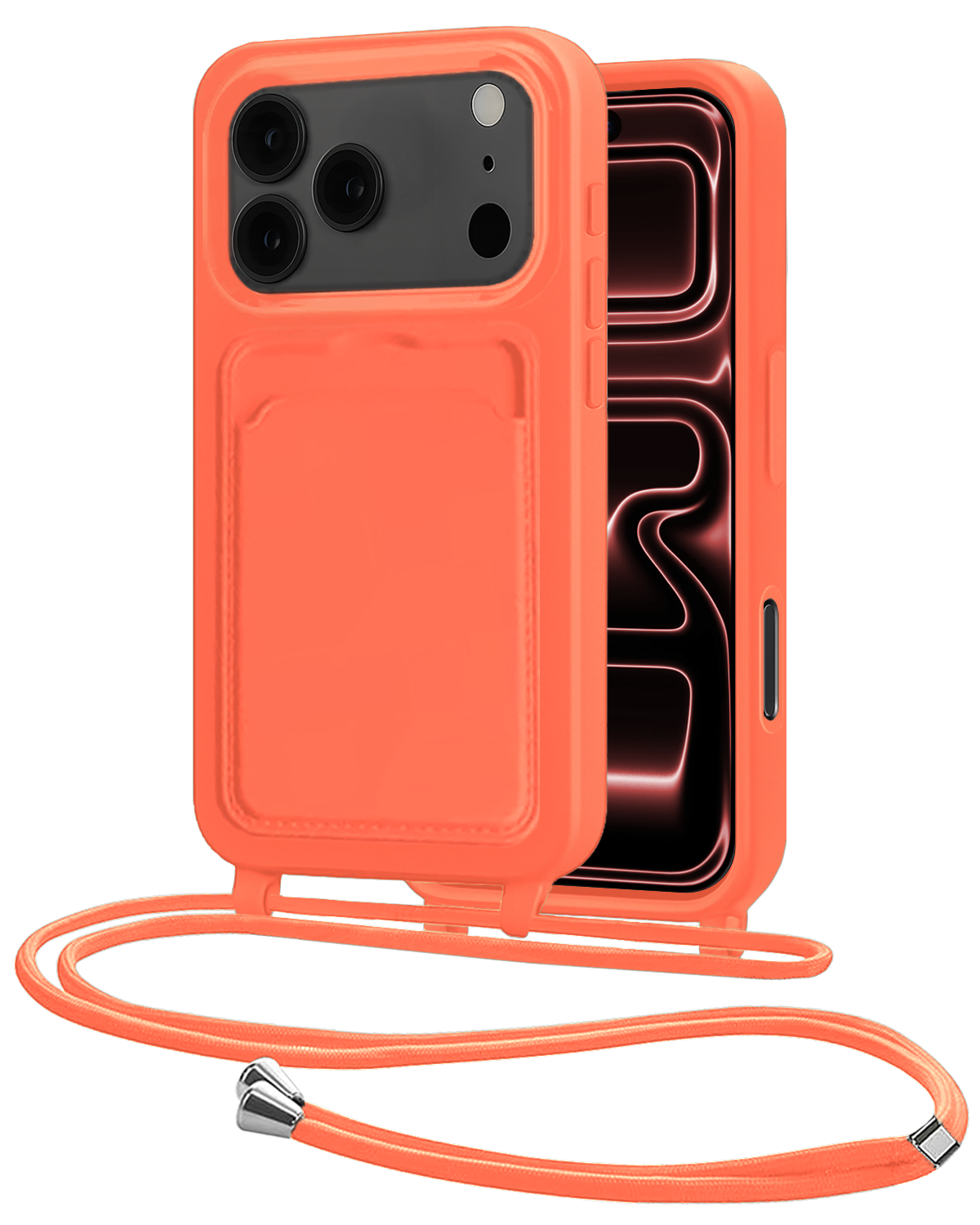 NoXx NoXx iPhone 17 Pro Max Hoesje Pashouder met Koord - Papaya