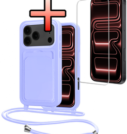 NoXx NoXx iPhone 17 Pro Max Hoesje Pashouder met Koord Met Screenprotector - Lila