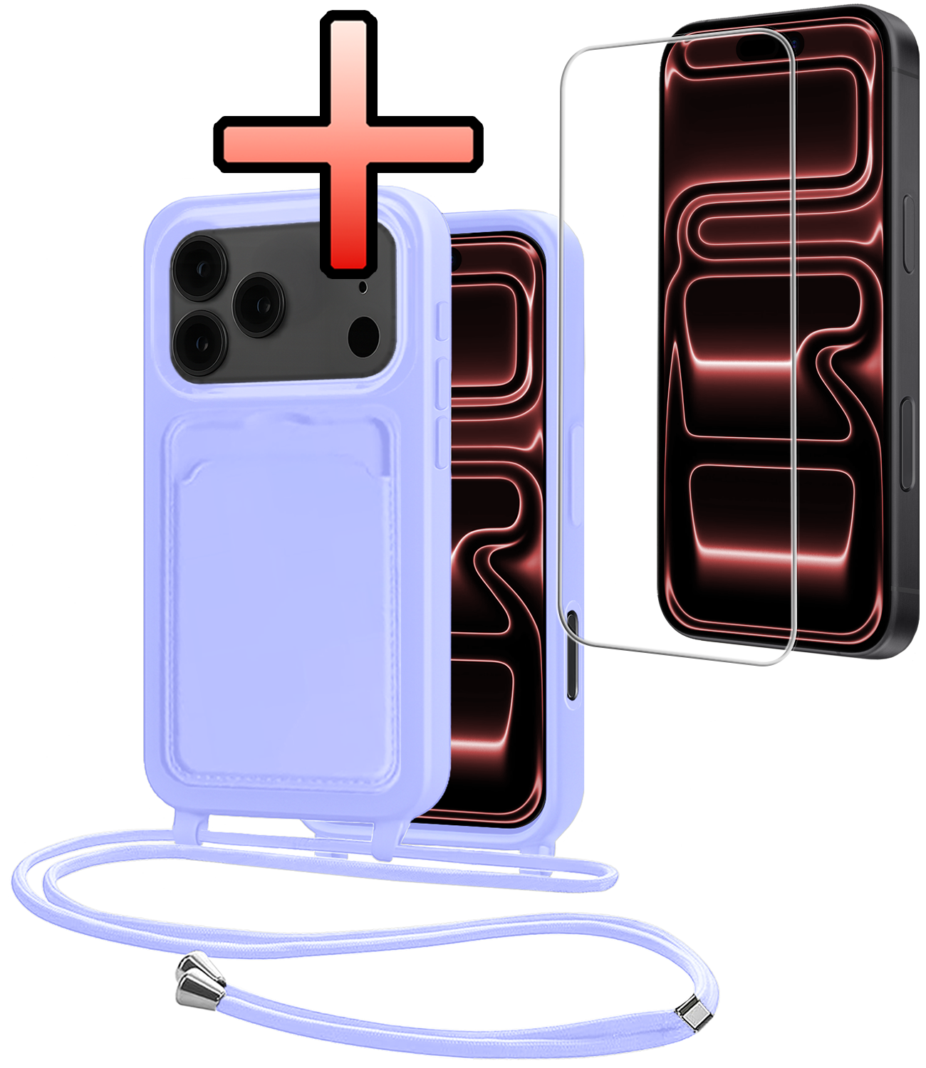 NoXx NoXx iPhone 17 Pro Max Hoesje Pashouder met Koord Met Screenprotector - Lila