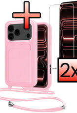 NoXx NoXx iPhone 17 Pro Max Hoesje Pashouder met Koord Met 2x Screenprotector - Lichtroze