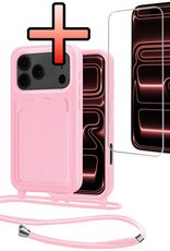 NoXx NoXx iPhone 17 Pro Max Hoesje Pashouder met Koord Met Screenprotector - Lichtroze