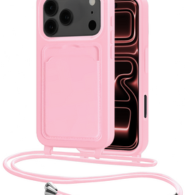 NoXx NoXx iPhone 17 Pro Max Hoesje Pashouder met Koord - Lichtroze