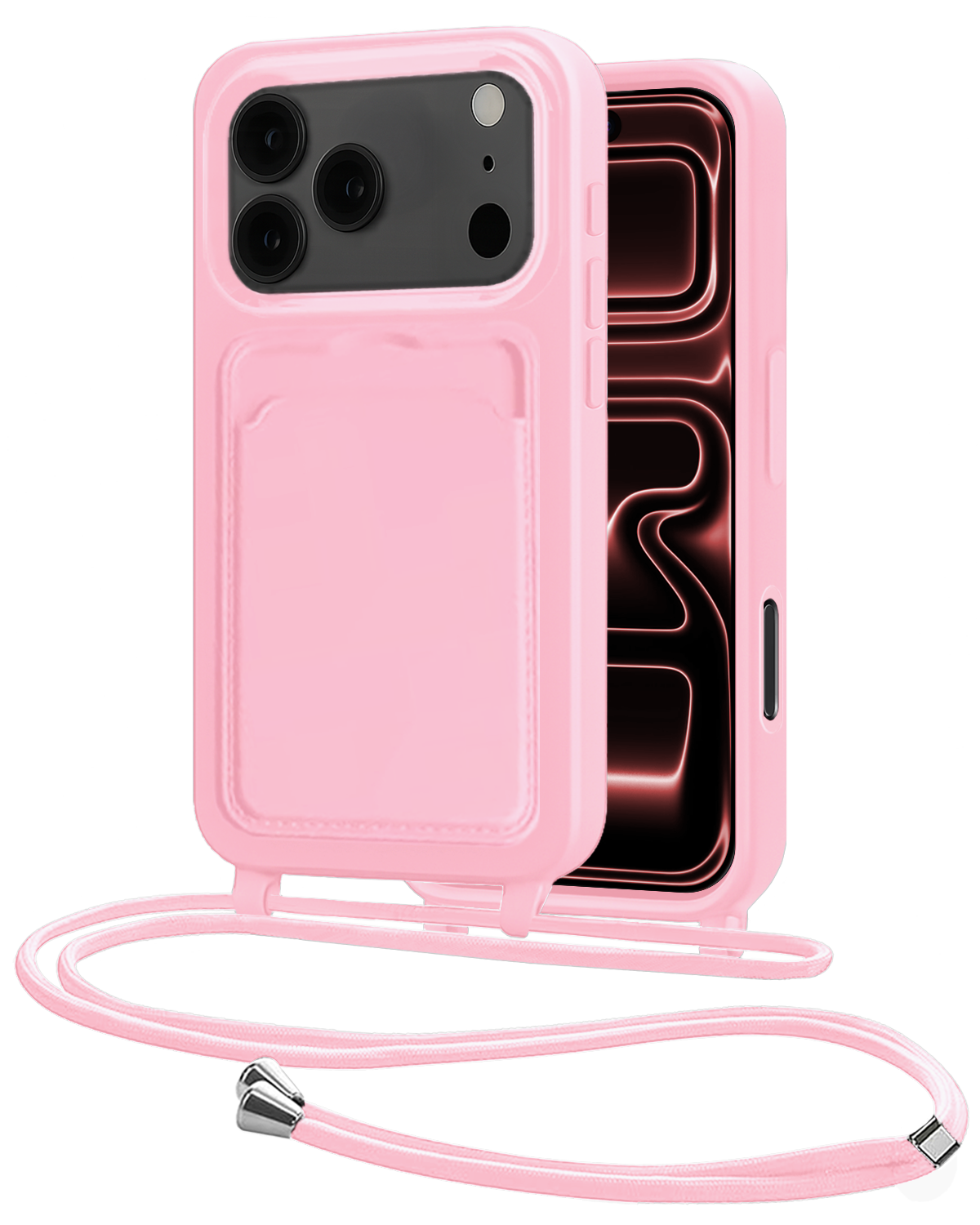 NoXx NoXx iPhone 17 Pro Max Hoesje Pashouder met Koord - Lichtroze