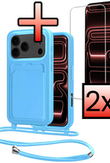 NoXx NoXx iPhone 17 Pro Max Hoesje Pashouder met Koord Met 2x Screenprotector - Lichtblauw