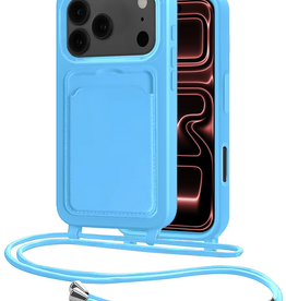 NoXx NoXx iPhone 17 Pro Max Hoesje Pashouder met Koord - Lichtblauw