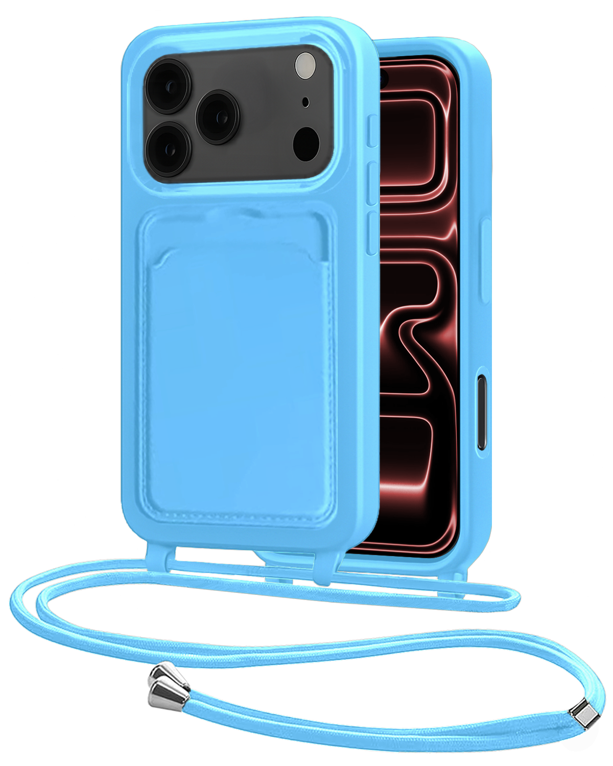 NoXx NoXx iPhone 17 Pro Max Hoesje Pashouder met Koord - Lichtblauw